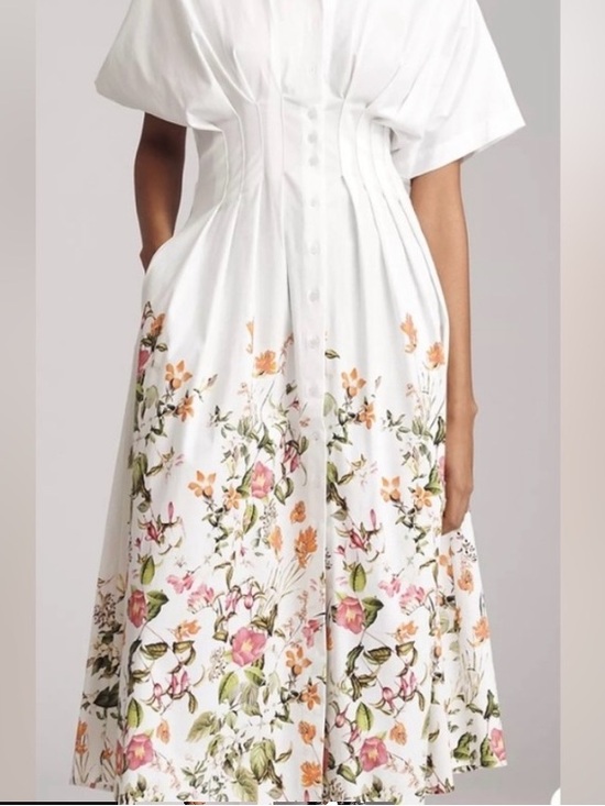 Anthropologie Dresses & Skirts - Anthropologie Tobie Cream Midi Dress with Pink and Green Floral Hem